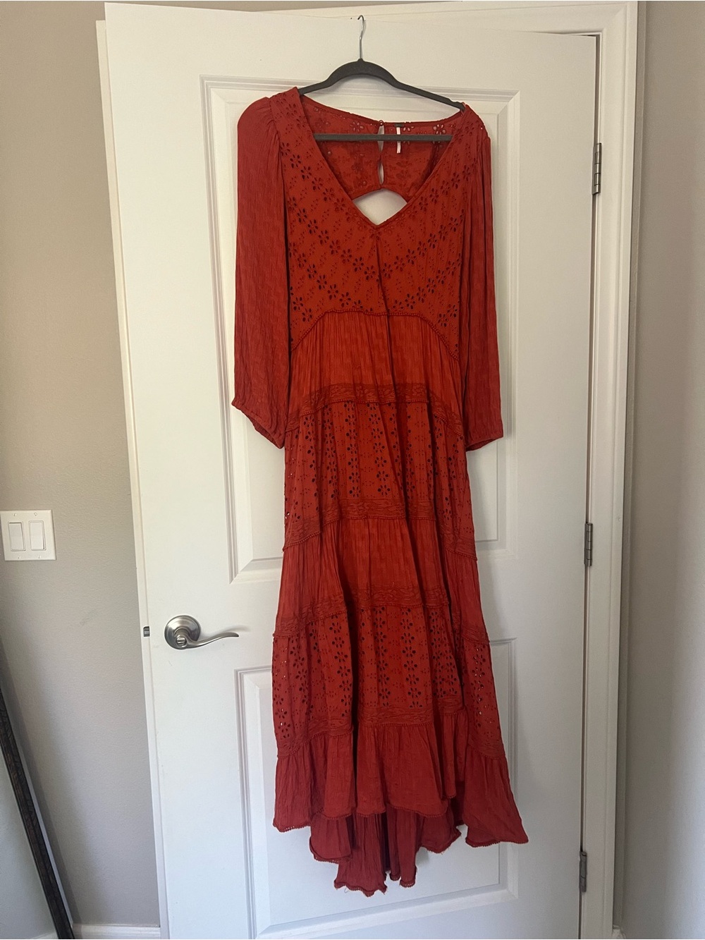 FREE PEOPLE Bohemian Red Tiered Maxi Dress